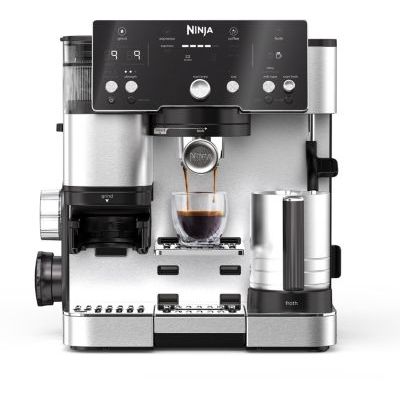 image NINJA Machine à café Luxe Essential 2-en-1, Latte, Cappuccino et Espresso avec broyeur à grains et mousseur à lait intégrés, facile à utiliser, 2 préréglages mousse, argent, ES501EU