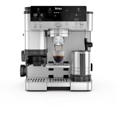 image NINJA Machine à café Luxe Premier 3-en-1, Latte, Cappuccino, Infusion à froid et Espresso avec broyeur à grains et mousseur à lait intégrés, facile à utiliser, 4 préréglages mousse, argent, ES601EU