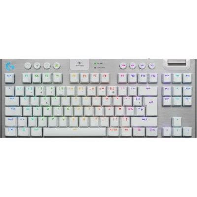 image Logitech G G915 X LIGHTSPEED TKL Clavier gaming sans fil ultra-plat, touches PBT double couche, touches entièrement programmables, rétroéclairage RVB, GL Brown Tactile - PC/Mac, FRA AZERTY - Blanc