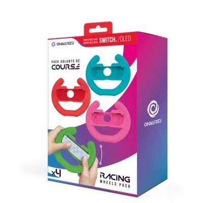 image Oniverse Pack de 4 Volants pour Joy Con Nintendo Switch et Nintendo Switch OLED - Volants de Course Rouge Néon, Bleu néon, Vert Néon, Rose Néon