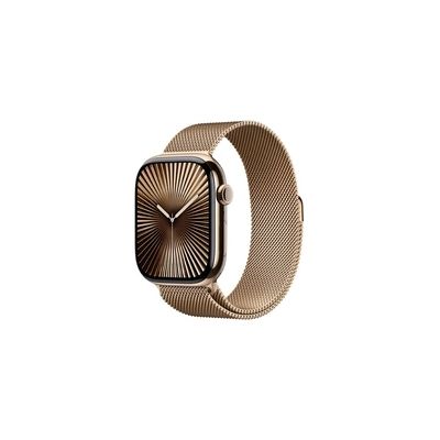 image Apple Watch Series 10 (46 mm GPS + Cellular) Montre connectée avec Boîtier en Titane Or et Bracelet Milanais Or (S/M). Suivi de l’activité Physique, app ECG, écran Retina Toujours activé