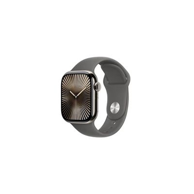 image Apple Watch Series 10 (42 mm GPS + Cellular) Montre connectée avec Boîtier en Titane Naturel et Bracelet Sport Gris minéral (S/M). Suivi de l’activité Physique, app ECG, écran Retina Toujours activé