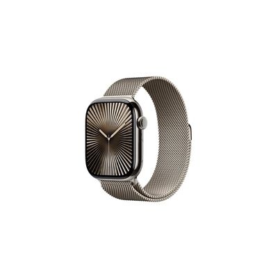 image Apple Watch Series 10 (46 mm GPS + Cellular) Montre connectée avec Boîtier en Titane Naturel et Bracelet Milanais Naturel (S/M). Suivi de l’activité Physique, app ECG, écran Retina Toujours activé