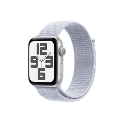 image Apple Watch SE (2ᵉ génération) 44 mm GPS Montre connectée avec Boîtier en Aluminium Argent et Boucle Sport nuée Bleue. Suivi activité et Sommeil, détection Accidents, Neutre en Carbone