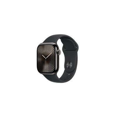 image Apple Watch Series 10 (42 mm GPS + Cellular) Montre connectée avec Boîtier en Titane Ardoise et Bracelet Sport Noir (S/M). Suivi de l’activité Physique, app ECG, écran Retina Toujours activé