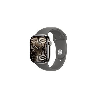 image Apple Watch Series 10 (46 mm GPS + Cellular) Montre connectée avec Boîtier en Titane Naturel et Bracelet Sport Gris minéral (M/L). Suivi de l’activité Physique, app ECG, écran Retina Toujours activé