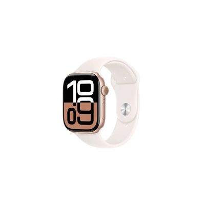 image Apple Watch Series 10 (GPS 46 mm) Smartwatch mit Aluminiumgehäuse in Roségold und Sportarmband in Blassrosa (M/L). Fitnesstracker, EKG App, Always-on Retina Display, Wasserschutz