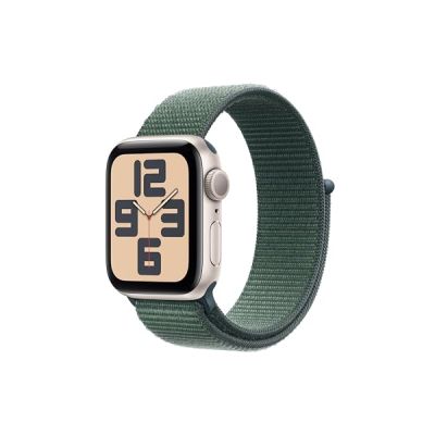 image Apple Watch SE (2ᵉ génération) 40 mm GPS Montre connectée avec Boîtier en Aluminium lumière stellaire et Boucle Sport Vert lacustre. Suivi activité et Sommeil, détection Accidents, Neutre en Carbone