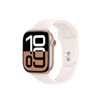 image Apple Watch Series 10 (GPS 46 mm) Smartwatch mit Aluminiumgehäuse in Roségold und Sportarmband in Blassrosa (S/M). Fitnesstracker, EKG App, Always-on Retina Display, Wasserschutz