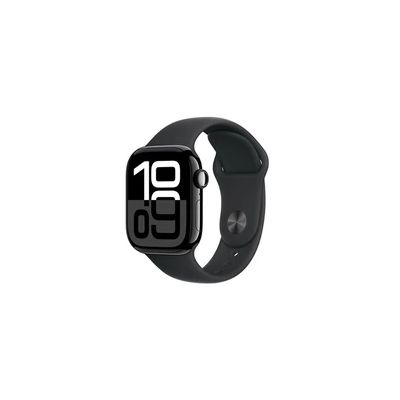 image Apple Watch Series 10 (GPS + Cellular 42 mm) Smartwatch mit Aluminiumgehäuse in Diamantschwarz und Sportarmband in Schwarz (M/L). Fitnesstracker, EKG App, Always-on Retina Display, Wasserschutz