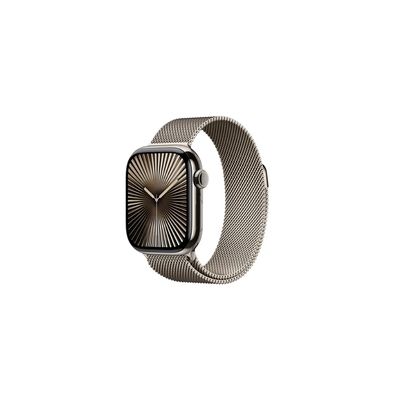 image Apple Watch Series 10 (42 mm GPS + Cellular) Montre connectée avec Boîtier en Titane Naturel et Bracelet Milanais Naturel. Suivi de l’activité Physique, app ECG, Neutre en Carbone