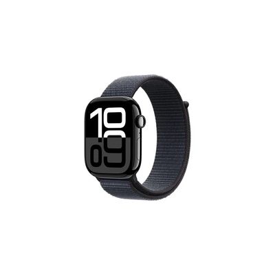 image Apple Watch Series 10 (GPS 46 mm) Smartwatch mit Aluminiumgehäuse in Diamantschwarz und Sport Loop in Tinte (One Size). Fitnesstracker, EKG App, Always-on Retina Display, CO₂ Neutral