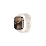 image produit Apple Watch Series 10 (46 mm GPS + Cellular) Montre connectée avec Boîtier en Titane Or et Bracelet Sport lumière stellaire (M/L). Suivi de l’activité Physique, app ECG, écran Retina Toujours activé