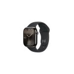 image produit Apple Watch Series 10 (42 mm GPS + Cellular) Montre connectée avec Boîtier en Titane Ardoise et Bracelet Sport Noir (M/L). Suivi de l’activité Physique, app ECG, écran Retina Toujours activé