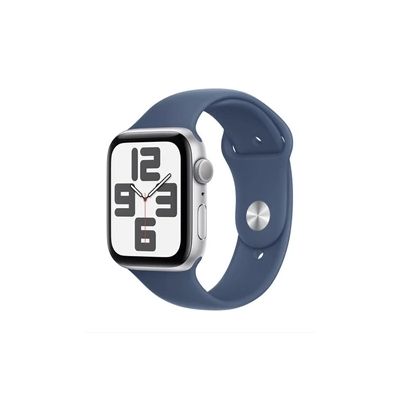 image Apple Watch SE (2. Generation) GPS 44 mm Smartwatch mit Aluminiumgehäuse in Silber und Sportarmband in Denim (S/M). Fitness und Schlaftracker, Unfallerkennung, Herzfrequenzmesser, Retina Display