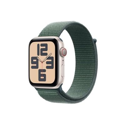 image Apple Watch SE (2ᵉ gén) 44 mm GPS + Cellular Montre connectée avec Boîtier en Aluminium lumière stellaire et Boucle Sport Vert lacustre. Suivi activité et Sommeil, Neutre en Carbone