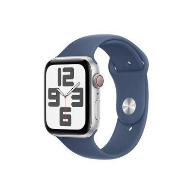 image Apple Watch SE (2ᵉ gén) 44 mm GPS + Cellular Montre connectée avec Boîtier en Aluminium Argent et Bracelet Sport Denim (S/M). Suivi activité et Sommeil, détection Accidents, Suivi fréquence Cardiaque