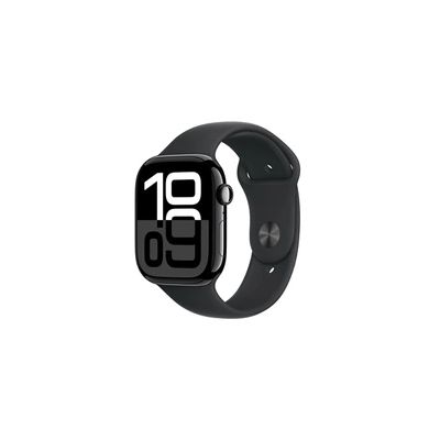 image Apple Watch Series 10 (GPS 46 mm) Smartwatch mit Aluminiumgehäuse in Diamantschwarz und Sportarmband in Schwarz (S/M). Fitnesstracker, EKG App, Always-on Retina Display, Wasserschutz