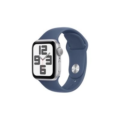 image Apple Watch SE (2. Generation) GPS 40 mm Smartwatch mit Aluminiumgehäuse in Silber und Sportarmband in Denim (S/M). Fitness und Schlaftracker, Unfallerkennung, Herzfrequenzmesser, Retina Display