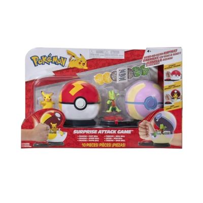 image Pokémon Bandai Poké Ball Attaque Surprise Pikachu vs Arcko - Jeu Combat - 2 Poké Balls avec Leur et 6 disques d'attaques - Licence Officielle - Jouet Attaque JW3165