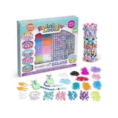 Bandai - Rainbow Loom Beadmoji Deluxe – Coffret Fabrication de Bracelets Élastiques et Perles - Loisir Créatif - Contient 2200 Élastiques, 340 Perles avec Motifs - Jouet Enfant 7 ans et + - CD0124