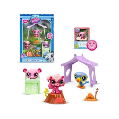 image Bandai - Littlest Pet Shop - Pack Set Camping 3 Animaux et Accessoires - Littlest Pet Shop LPS Panda Écureuil Toucan - Coffret Jouet Mini Figurines Animaux Mignons - Jouet Enfant 4 Ans et + - BF00574