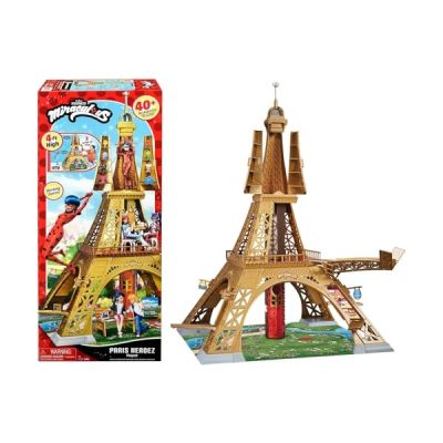 image Bandai - Miraculous - Playset Deluxe Paris - Grande Aire de Jeu Monument 1,20m - Tour avec +40 Accessoires, Étages, Magasins, Tyrolienne - Poupées Non incluses - Jouet Enfant 4 Ans et + - P50659