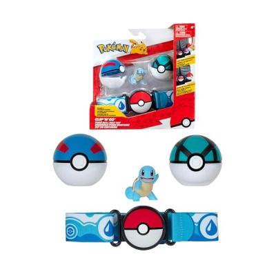 image Bandai - Pokémon - Ceinture Clip 'N' Go - 1 Ceinture, 2 Poké Balls et 1 Figurine Carapuce 5 cm - Accessoire pour se déguiser en Dresseur Pokemon - Ceinture Carapuce - Jouet Enfant 4 Ans et + JW3161