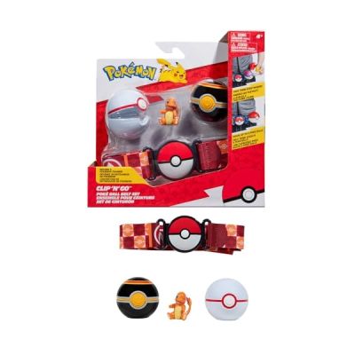 image Bandai - Pokémon - Ceinture Clip 'N' Go - 1 Ceinture, 2 Poké Balls et 1 Figurine Salamèche 5 cm - Accessoire pour se déguiser en Dresseur Pokémon - Ceinture Salamèche - Jouet Enfant 4 Ans et + JW3163