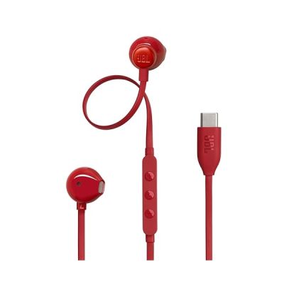image JBL Tune 305 C, Écouteurs filaires Hi-Res, son Pure Bass JBL, connexion USB-C, câble plat anti-nœuds, télécommande à trois touches avec microphone, rouge
