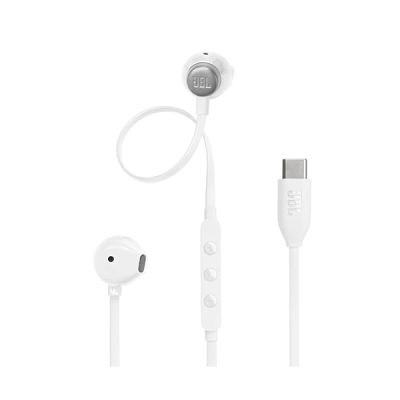 image JBL Tune 305 C Écouteurs filaires Hi-Res, son Pure Bass JBL, connexion USB-C, câble plat anti-nœuds, télécommande à trois touches avec microphone, blanc