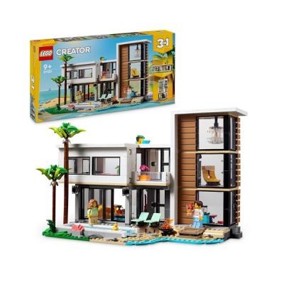 image LEGO Creator La Maison Moderne 3-en-1- À Transformer en Immeuble Urbain de 3 Étages ou en Chalet dans la Forêt - Jeu de Construction - Idée Cadeau pour Les Enfants Garçons et Filles dès 9 Ans 31153
