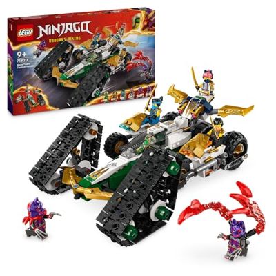 LEGO NINJAGO Le Véhicule Combiné de l’Équipe des Ninjas - Jouet 4-en-1 Pour Enfants dès 9 Ans - Planeur, Bolide Tout-terrain et 2 Motos - 6 Minifigurines, Cadeau d’Anniversaire Filles ou Garçons 71820