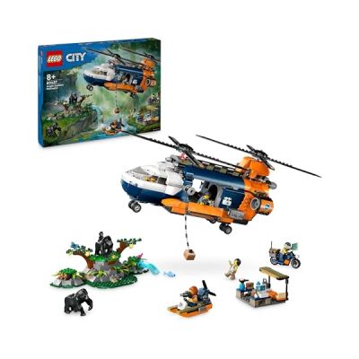 image LEGO City L’Hélicoptère de l’Explorateur de la Jungle au Camp de Base - Set de Jeu d’Aventure et Véhicules pour Enfants dès 8 Ans- Jouet de Construction - 5 Minifigurines et 3 Gorilles 60437