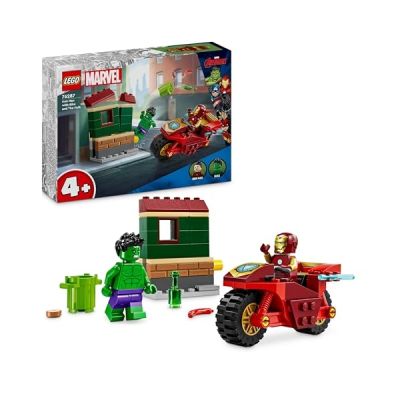 image LEGO Marvel Iron Man avec Une Moto et Hulk, Jouet d'Aventures pour Enfants Créatifs et Fans de Super-héros, Set à Collectionner avec Véhicule et Minifigurines pour Garçons et Filles dès 4 Ans 76287