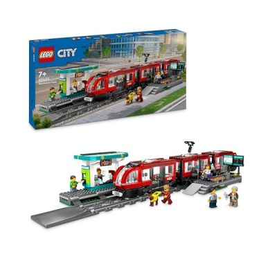 image LEGO City Le Tramway et la Station du Centre-ville - Véhicules pour Enfants Garçons et Filles dès 7 Ans, Idée Cadeau d'Anniversaire pour les Fans de Transport - 6 Minifigurines et un Chien-guide 60423