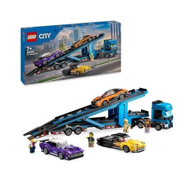 image LEGO City Le Camion de Transport de Voitures de Sport - Set de 4 Véhicules pour Enfants dès 7 Ans - Cadeau de Fête ou d’Anniversaire pour Garçons et Filles - 4 Minifigurines pour Le Jeu de Rôle 60408