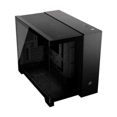 image CORSAIR 2500X Boîtier Petit Tour mATX à Double Chambre – Verre Trempé Panoramique - Connexion Inversée Compatible Avec la Carte Mère – Pas de Ventilateurs Inclus – Noir