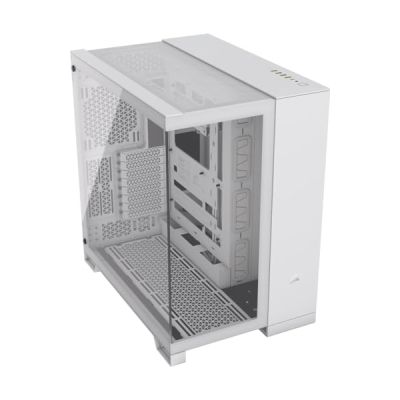 image CORSAIR 6500X Boîtier PC mATX Mid-Tower à Double Chambre – Verre Trempé Panoramique - Connexion Inversée Compatible Avec la Carte Mère – Pas de Ventilateurs Inclus – Blanc