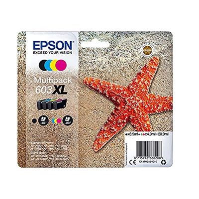 image Epson Multipack 603XL Etoile de Mer, Cartouches d'encre d'origine XL Haute capacité, 4 couleurs : Noir, Cyan, Magenta, Jaune, XP-2100 XP-2150 XP-3100 XP-3150 XP-4100 WF-2810DWF WF-2820 WF-2830DWF