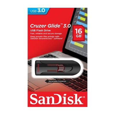 image Sandisk UFM 16GB USB Cruzer Glide 3.0 16Go USB 3.0 (3.1 Gen 1) Type A Noir, Rouge Lecteur USB Flash - lecteurs USB Flash (16 Go, USB 3.0 (3.1 Gen 1), Type A, Slide, Noir, Rouge)