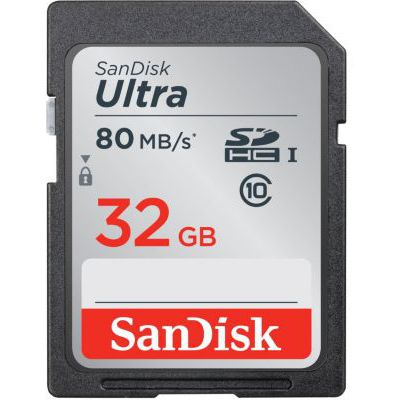 image Carte Mémoire SDHC 32 Go SanDisk Ultra jusqu'à 80 Mo/s, Classe 10