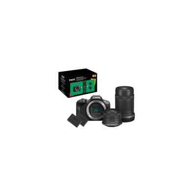 image Pack Fnac Darty Appareil photo hybride Canon EOS R100 Noir + RF-S 18-45mm f/4.5-6.3 IS STM + RF-S 55-210mm f/5-7.1 IS STM + 2eme batterie + chargeur