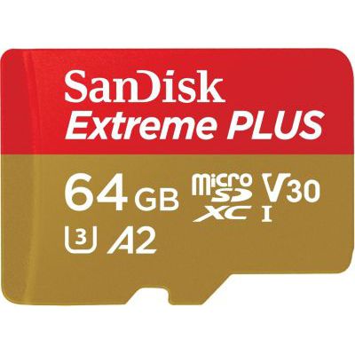 image SanDisk Extreme Plus carte mémoire 64Go microSDXC  +  Adaptateur SD + Rescue Pro Deluxe (170Mo/s, Class 10, UHS-I, U3, V30)