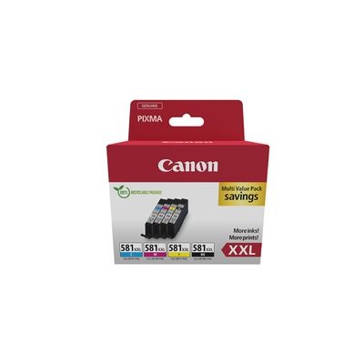 image Canon Cartouche Encre - CLI-581 C M Y BK Lot de 4 Cartouches d'encre XXL d'origine à Haut Rendement pour Imprimante (1 x XXL Noir, 1 x Cyan, 1 x Magenta, 1 x Jaune)