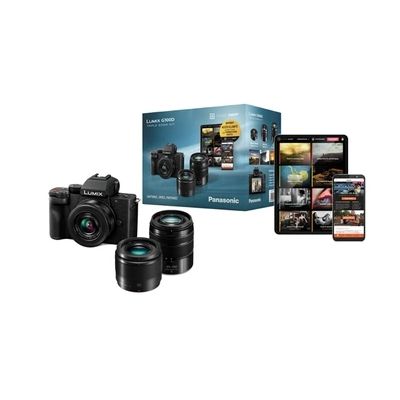 image Pack Appareil photo hybride PANASONIC G100D + Objectif standard 12-32mm + téléobjectif 45-150mm + focale fixe 25mm F1.7 + formation Jiminy