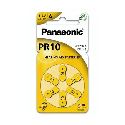 image Piles Panasonic PR10 Zinc Air pour appareils auditifs, Type 10, 1,4 V, Piles pour appareils auditifs, 6 dans Un Paquet, Jaune