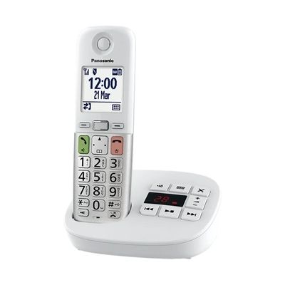 image Panasonic KX-TGU430EXW Téléphone Numérique sans Fil avec Répondeur, Unité de Base et 1 Combiné, Écran LCD, Appels Favori, Lampe Torche, Compatible avec Les Appareils Auditifs, Blanc et Argent