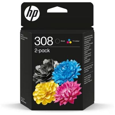 image HP 308 Pack de 2 Cartouches d’Encre Authentiques Noir/Trois Couleurs