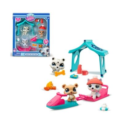 image Bandai - Littlest Pet Shop - Pack Set Jour de Neige 3 animaux et accessoires - Littlest Pet Shop Husky Ourson Léopard - Coffret jouet Mini figurines animaux mignons - Jouet Enfant 4 ans et + - BF00534